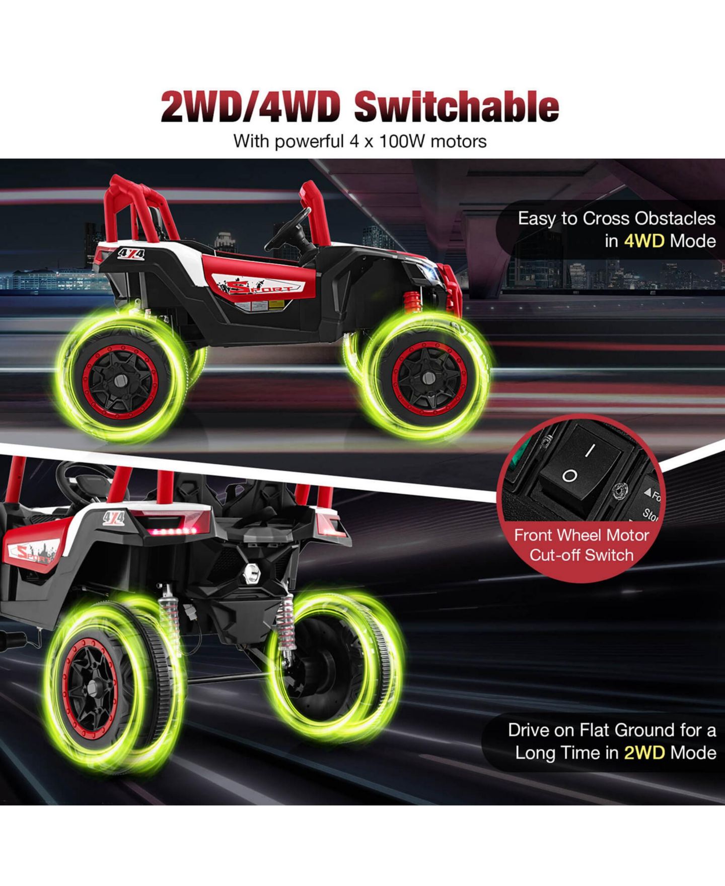Детская игрушка Costway 24V Kids 2-Seater Remote Control Ride-On UTV, от 3 лет, цвет: Красный — фото 11