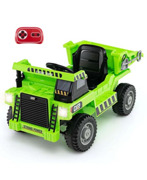 Детская игрушка Costway 12V Ride-On Dump Truck with LED Lights, Music & Wireless Connection, Ages 3+, цвет: Зелёный