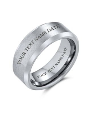 Plain Simple Beveled Edge Black Silver Tone Titanium Band Ring 8MM Comfort Fit