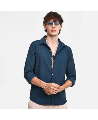 Men's Aegean Blue Stripe-Creased Shirt