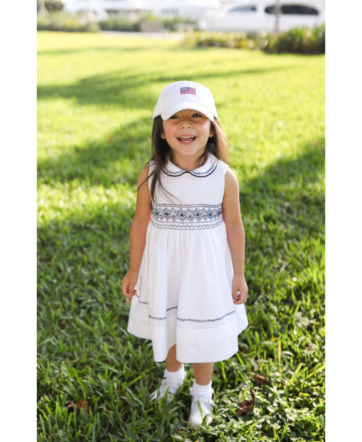 Bits & Bows Girls' American Flag Bow Baseball Hat in White