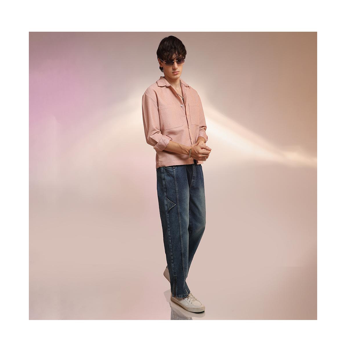 Campus Sutra Men's Chevron-Woven Utility Shirt