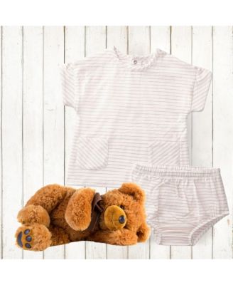 Baby Girls Tiny Stripe Set with Sleeve Gathers