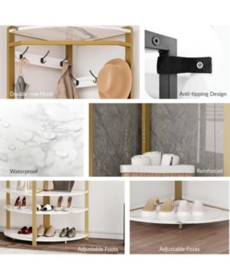 3-In-1 Narrow Corner Coat Rack Stand with Shoe Bench & Storage Shelf - 70.8" Tall Entryway Organizer for Hallway, Bedroom, Living Room - Space Saving Coat Hooks & Shoe Rack