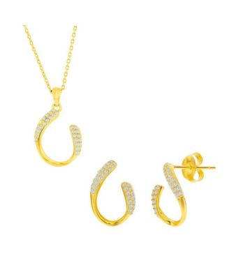 Sterling , Curved Oval-Shaped CZ Necklace & Earrings Set