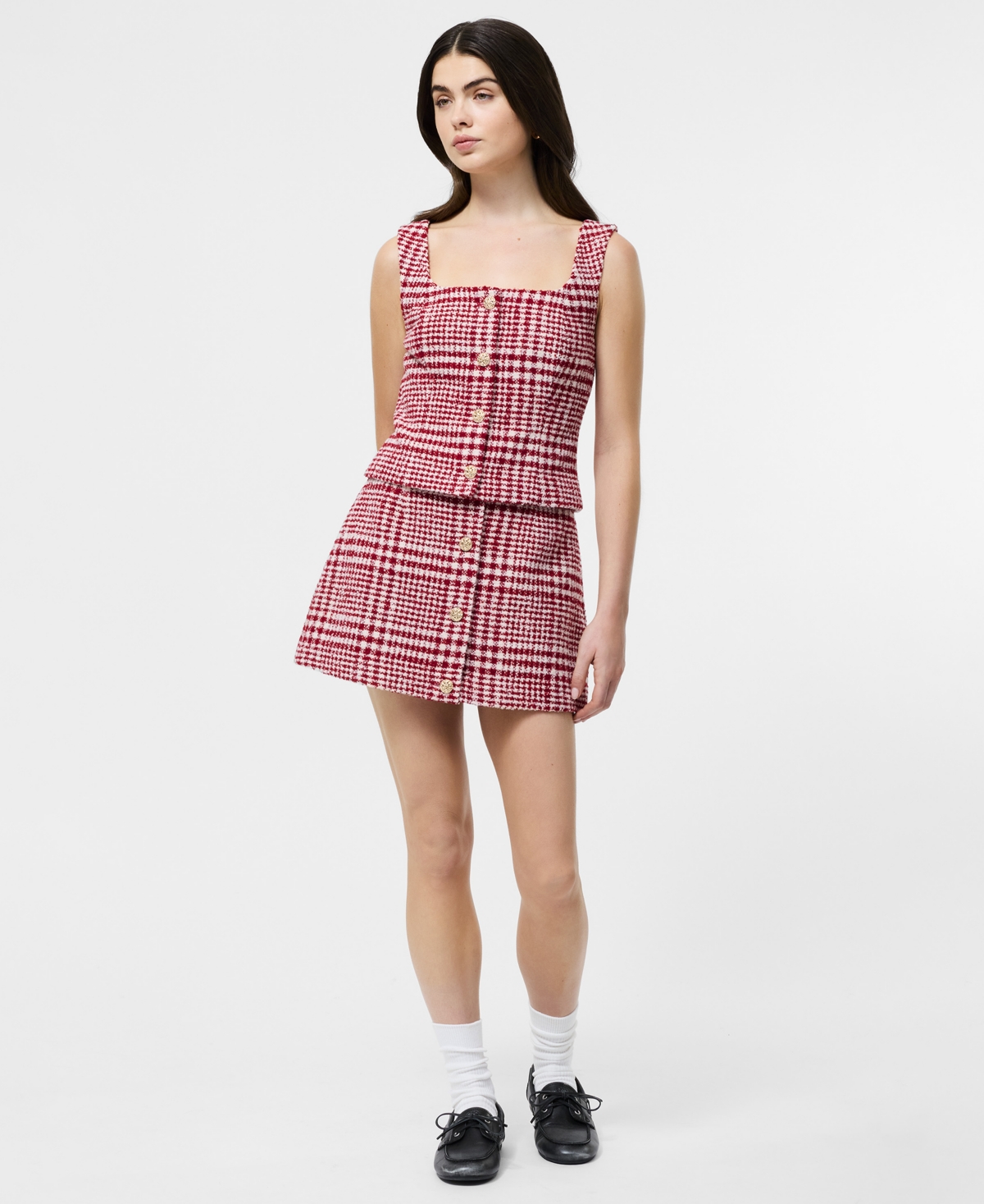 French Connection Brushed Houndstooth Sleeveless Top  Tops In Red