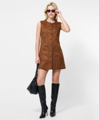 Women's Faux Suede Sleeveless Boxy Dress