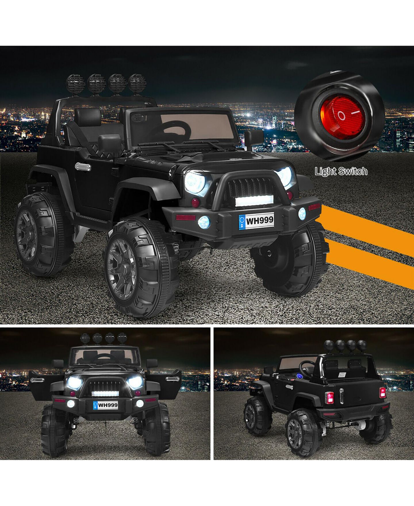 Детская игрушка Costway 12V Kids Ride On Truck Remote Control LED Lights Music, 66 lbs, 3–7 лет, цвет: Чёрный — фото 4