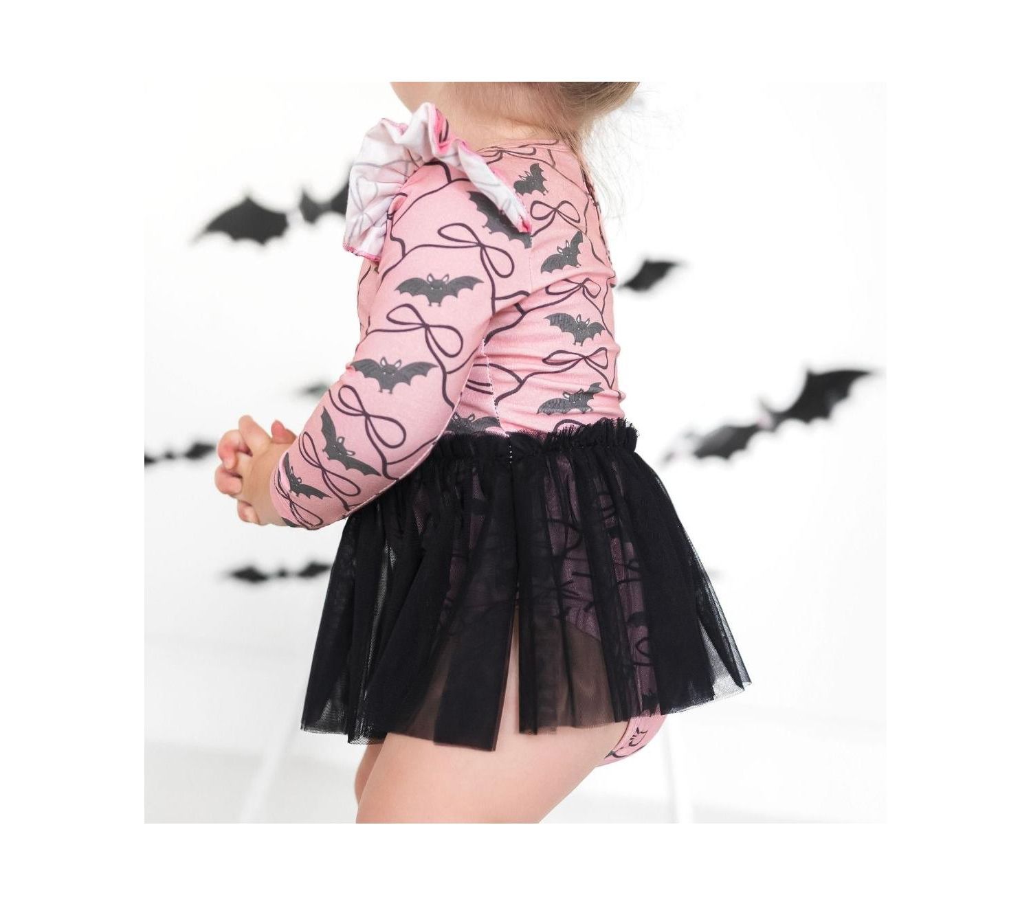 Baby Girls Bat Trellis Printed Halloween Long Sleeve Tutu Bodysuit