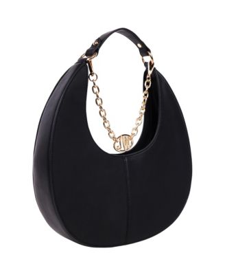 Smooth & Suede PU Shoulder Bag with Chain Logo Detail