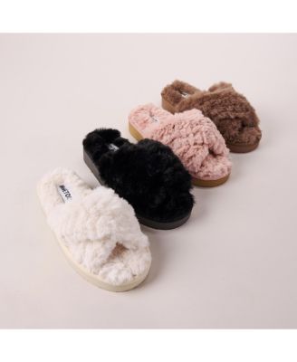 Women's Teddy Crossband Faux Fur Slippers