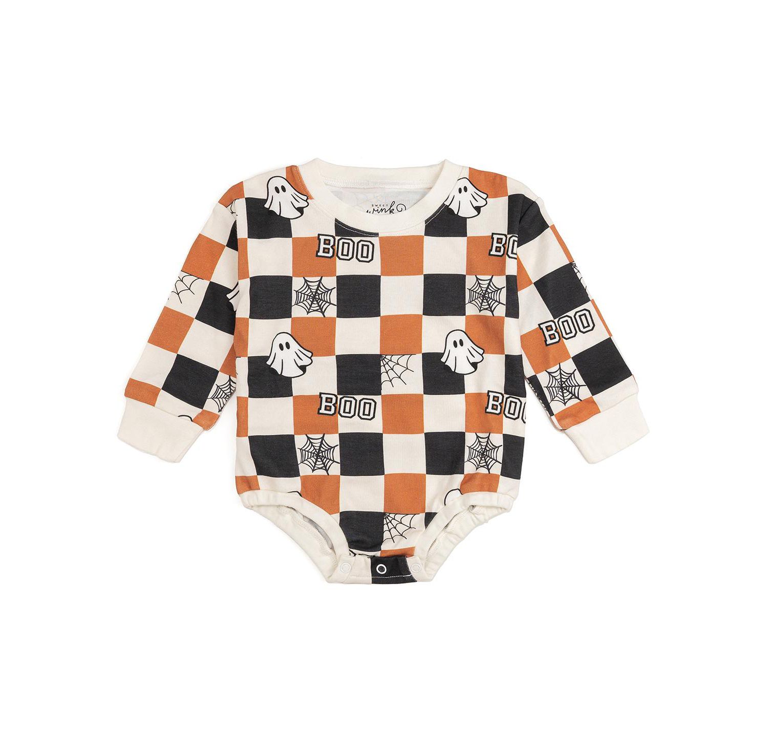 Baby Boys Boo Checkered Halloween Long Sleeve Romper