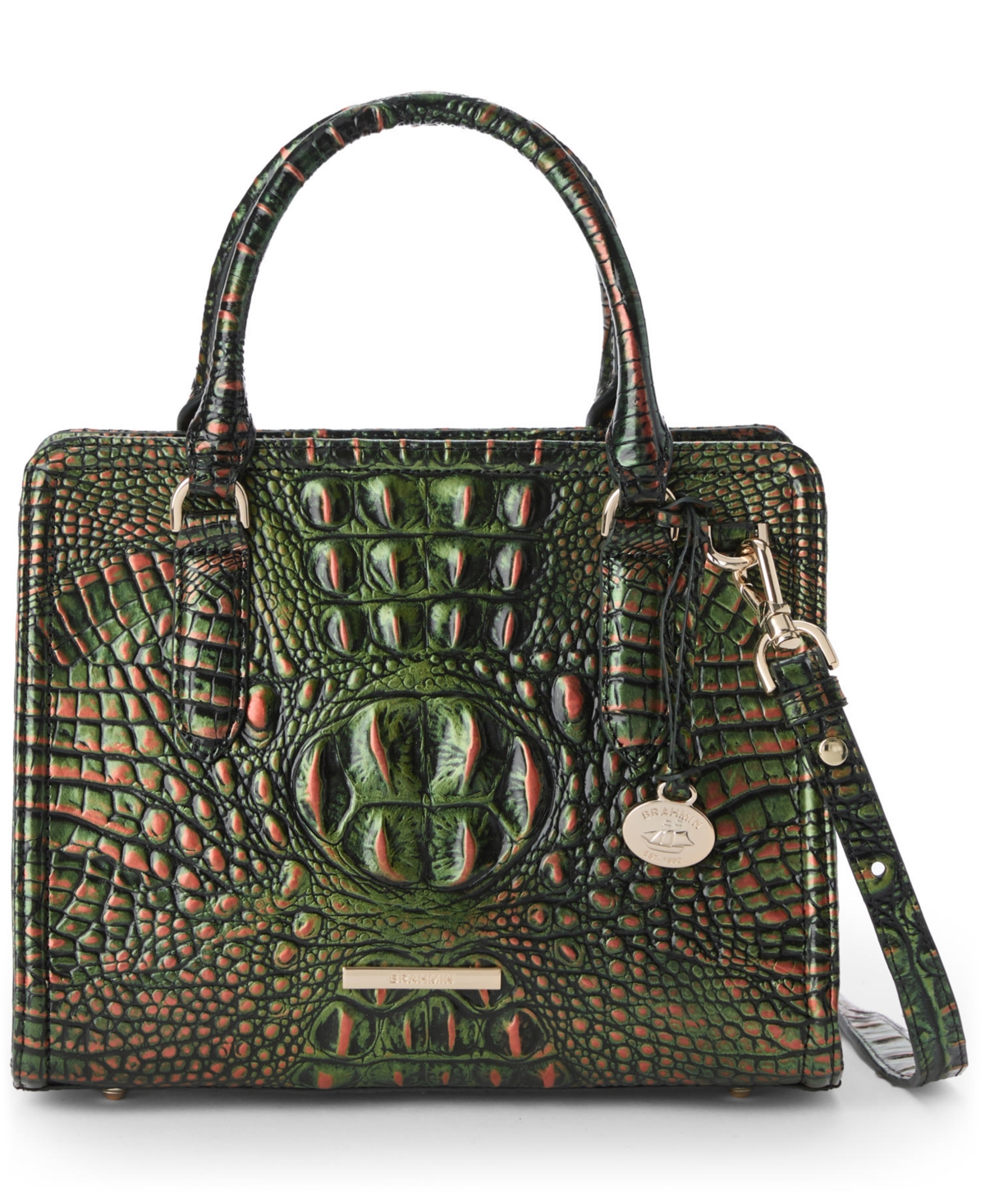 Brahmin Cami Croc Embossed Leather Satchel In Green