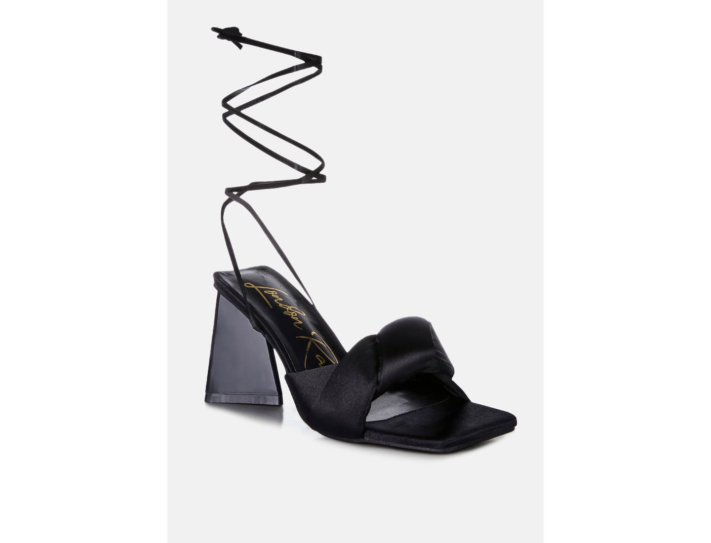 Женские сандалии London Rag Pristine Satin Strap Triangular Block Heel, цвет: Чёрный — фото 5