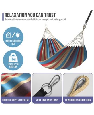 Brazilian Double Hammock - Extra-Long Two Person Portable Hammock Bed for Indoor or Outdoor Spaces - Hanging Rope, Carrying Pouch Included