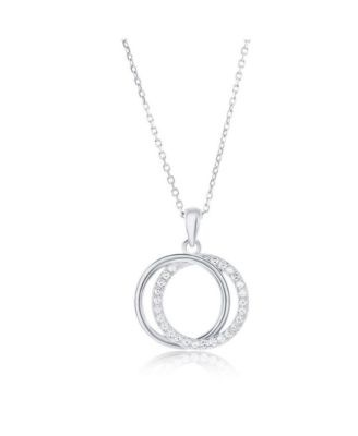 Sterling Silver, Interlocking Circle CZ Necklace & Earrings Set