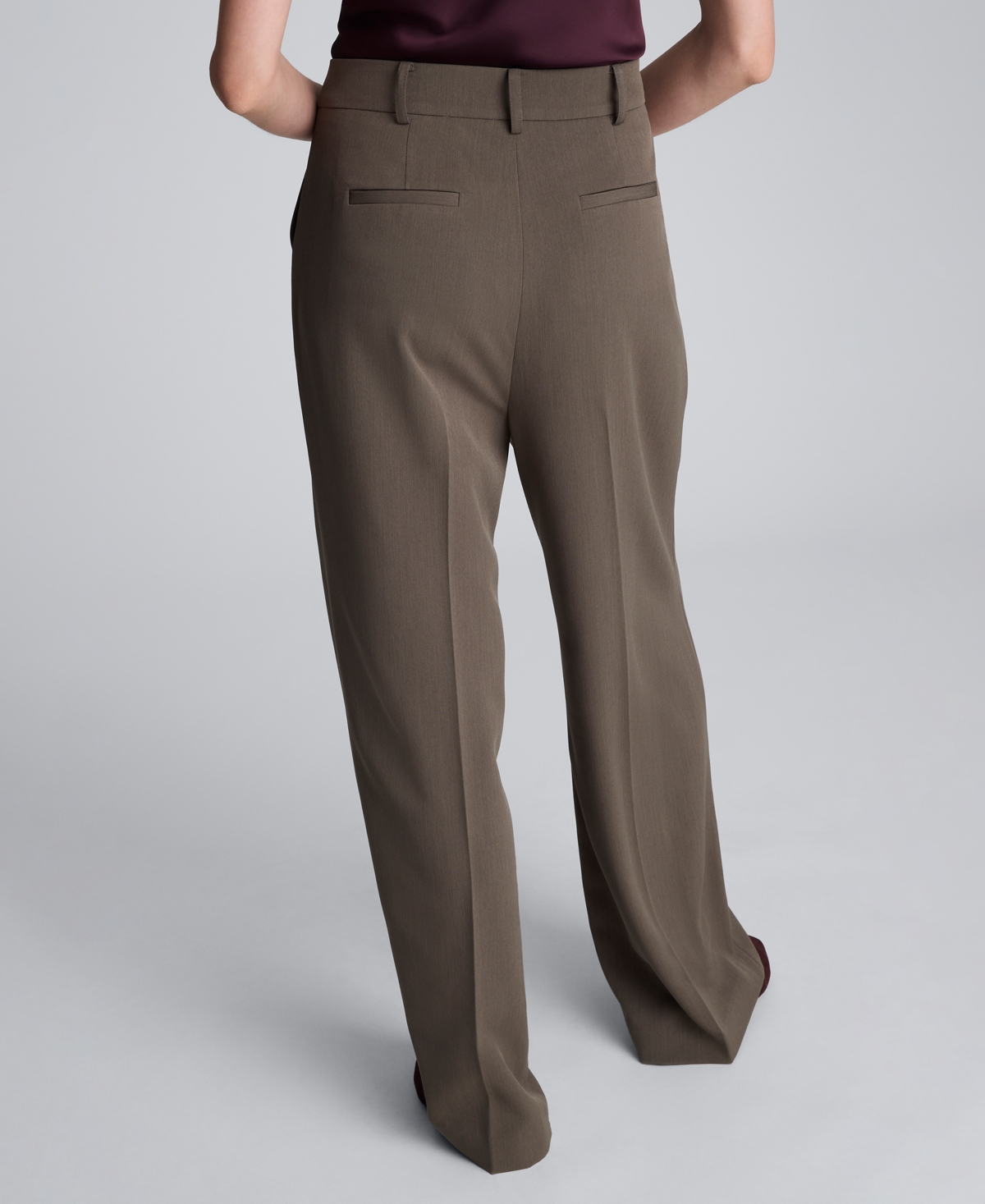 Kenneth Cole Double Pleat High Waist Wide Leg Pants In Brown