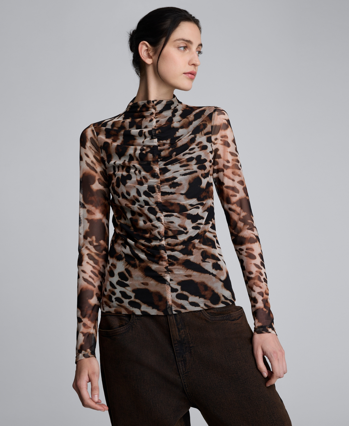 Kenneth Cole Women's Front Ruched Long Sleeve Top