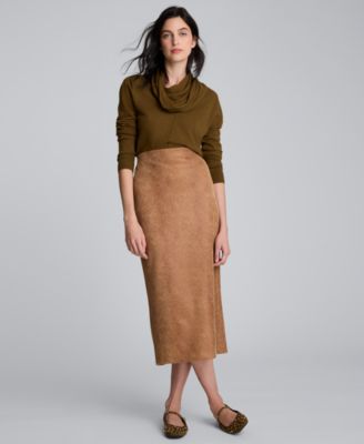 Women's Embossed Snake Print Pull-On Midi Skirt