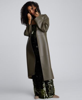 Women's Faux Leather Belted Trench Jacket