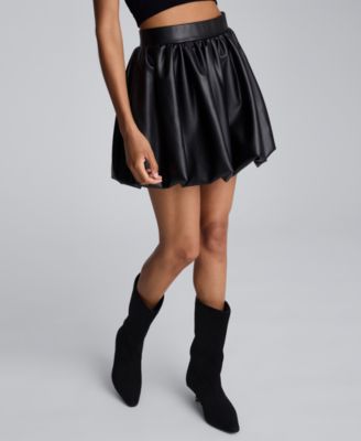 Women's Faux Leather Pull-On Bubble Mini Skirt