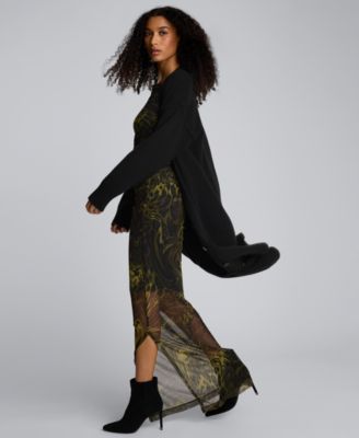 Women's Long Sleeve Ruched Printed Sheath Dress