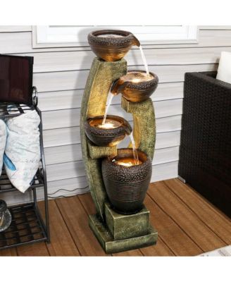 39.3” H Modern Outdoor Fountain - 4-Tiered Outdoor Garden Fountains with Contemporary Design&LED Light for Garden, Patio, Deck, Porch, Backyard and Home Art Decor