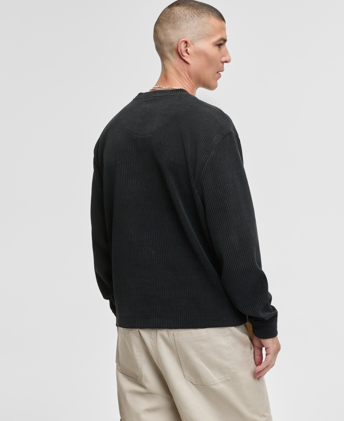 Mode Of One Men's Relaxed-fit French Ribbed Sweater, Macy's Exclusive In Black