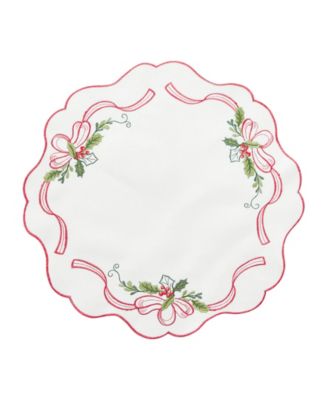 Elrene Holly Ribbon Embroidered Cutwork Fabric Round Placemat, 15"