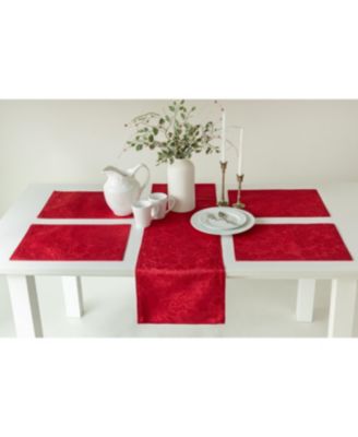 Benson Mills Poinsettia Foliage Raised Jacquard Table Linen Collection In Red