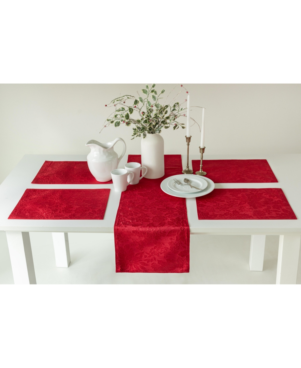Benson Mills Poinsettia Foliage 16" X 80" Raised Jacquard Table Runner In Red