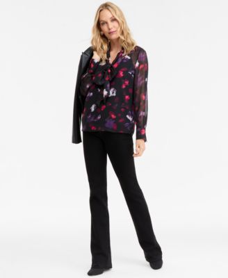 Women's Long-Sleeve Tie-Neck Blouse, Macy's Exclusive
