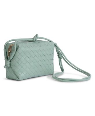 Women's Pastel Green Woven Leather Crossbody Bag