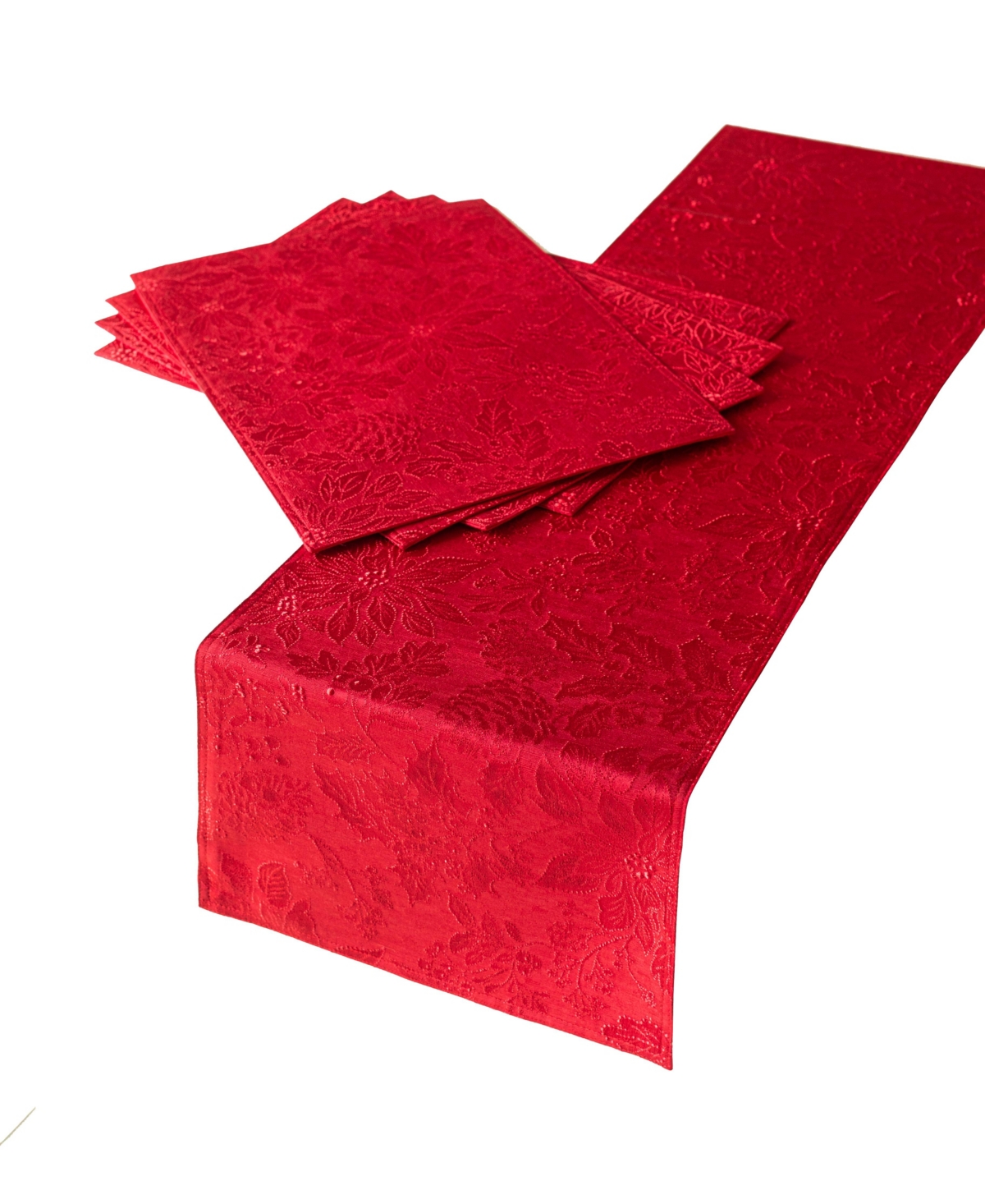 Benson Mills Poinsettia Foliage 16" X 80" Raised Jacquard Table Runner In Red