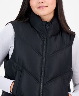 Juniors' Bungee-Hem Mitered Puffer Vest