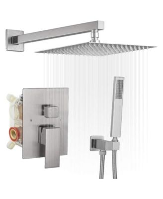 Single Handle 2-Spray Square High Pressure Shower Faucet with 16" Shower Head in Matte Black (Valve Included)
