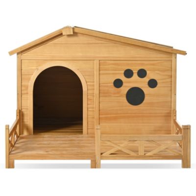 Outdoor Dog House with Porch and Roof Medium Natural