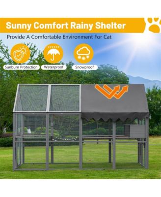110 in. Outdoor Cat House Cat Enclosures with Platforms Upgrade Waterproof Cover in Gray