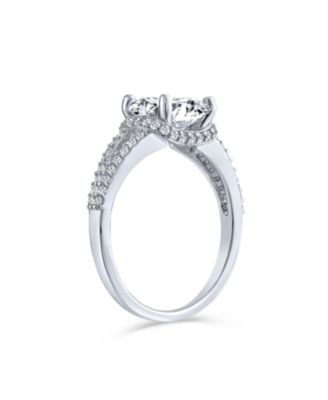 Classic 3CTW CZ Cubic Zirconia Halo Solitaire Cushion Cut Promise Ring Pave Split Shank Band Rose Gold Sterling Silver