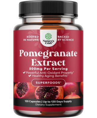 Pomegranate Extract Capsules, Supplement for Heart Health and Joint Support, Nature's Craft, 120 ct