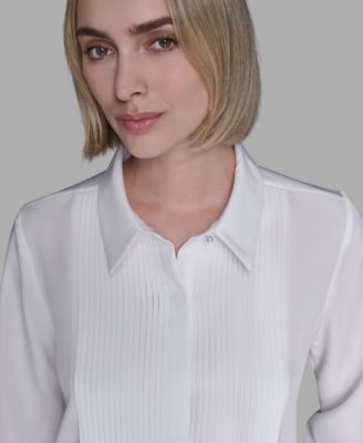 Women's Pleated Panel Button Front Top