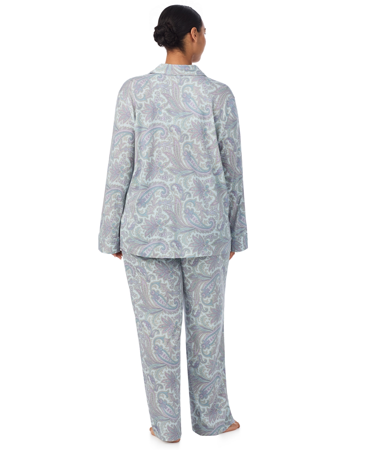 Ralph Lauren Plus Size 2-piece Long Sleeve Top And Pants Pajama Set In Gray
