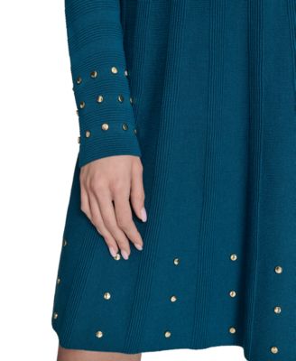 Petite Mock-Neck Embellished Fit & Flare Dress