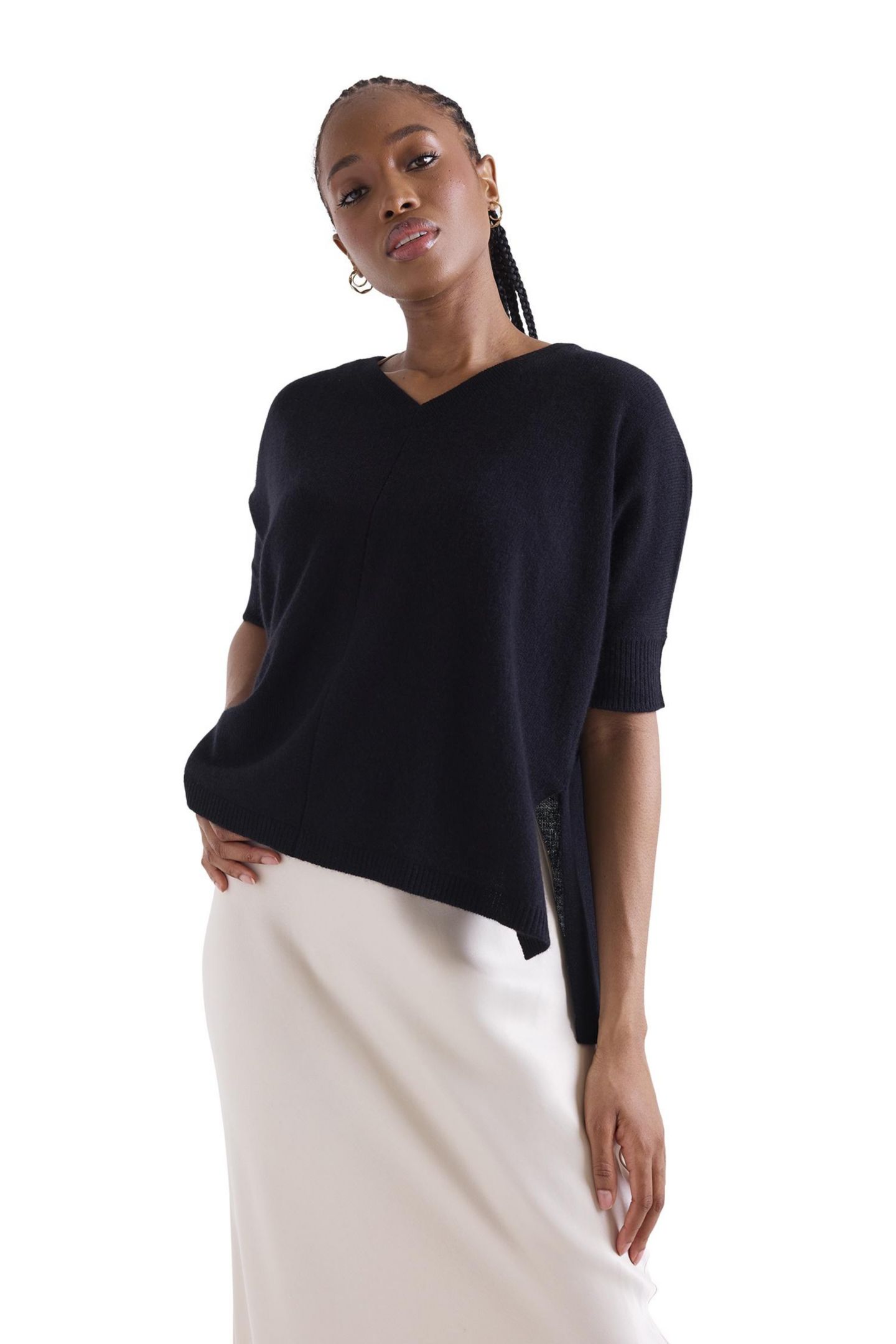 Женский свитер 1982 Venetia Vee V-Neck Cashmere, цвет: Чёрный — фото 2