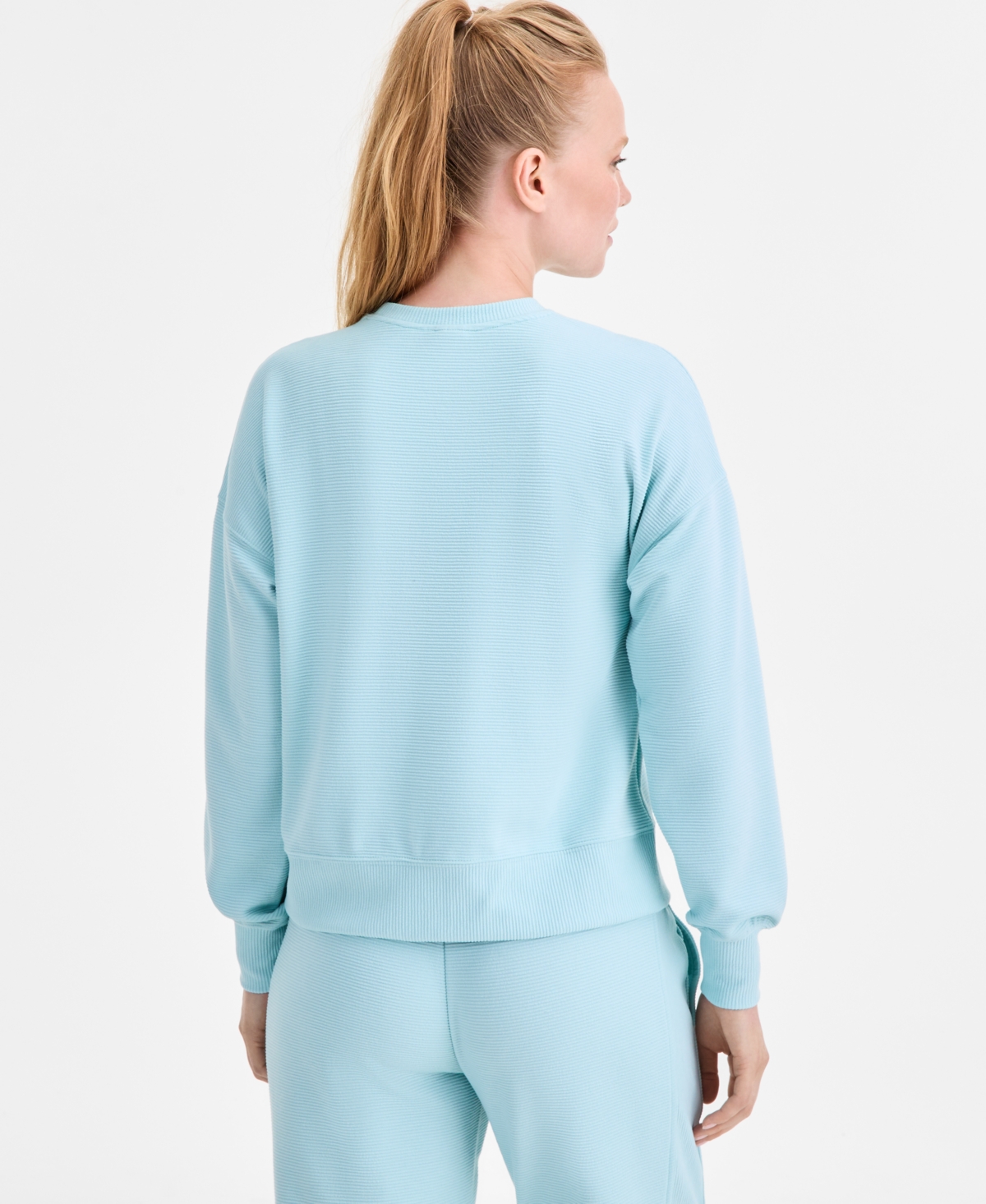 Id Ideology Women's Ribbed Knit Crewneck Sweatshirt, Macy's Exclusive In Blue