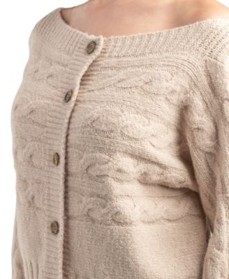 Juniors' Boat Neck Long Sleeve Cardigan Sweater