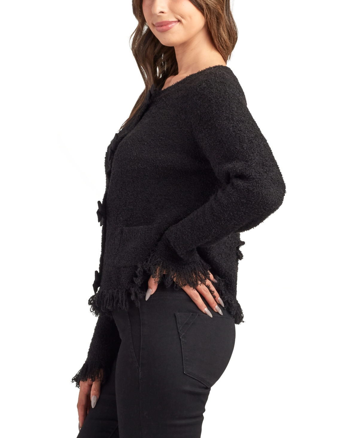 Bcx Juniors' Open Front Long Sleeve Cardigan In Black