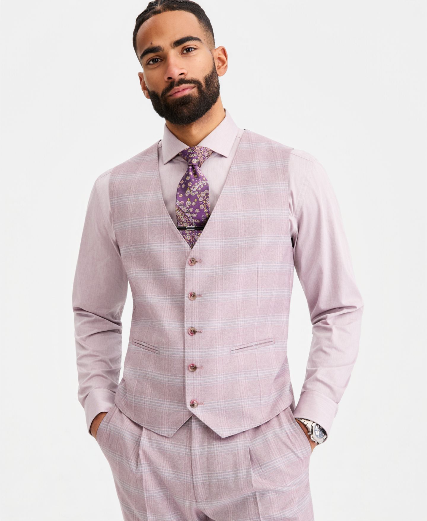 Мужской жилет Tayion Collection Classic-Fit Dusty Rose Suit Separates Vest, цвет: Пыльный розовый — фото 1