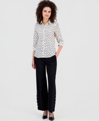 Petite Dot-Print Long-Sleeve Slim-Fit Shirt 