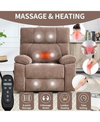 Oversized Chenille Lift Recliner with Heat & Massage, Cup Holders, Dual Motor Electric Chair for Seniors-Maison Boucle